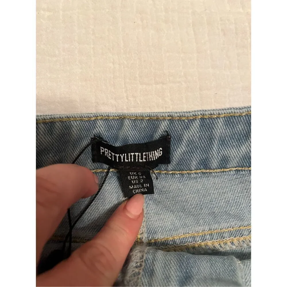 PrettyLittleThing Light Blue Front Pocket Cargo Micro Mini Denim Skirt NEW NWT